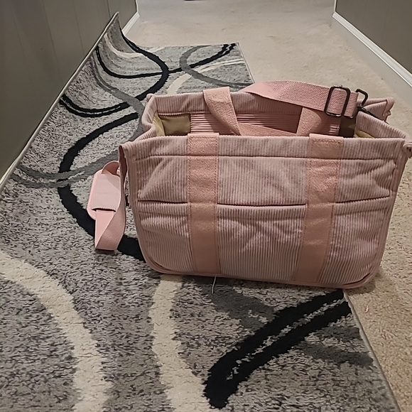 Baby Pink Corduroy Womens Tote Bag Collapsible Crossbody Purse - Picture 6 of 14